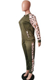 Green Fashion Casual Blends Patchwork Print Solid Patchwork Pants Long Sleeve Regular Sleeve Regular Two Pieces