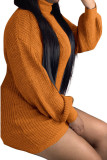 Orange Fashion Celebrities Adult Solid Pullovers Turtleneck Long Sleeve Knee Length Pencil Skirt Dresses