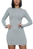 Grey Fashion Daily Vuxen Solid Patchwork O Neck Långärmad Mini Pencil Skirt Klänningar