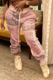 Pantalones sueltos con estampado de fibra acrílica de calle informal gris