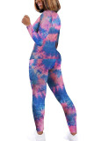 Pink Fashion Sexy Adult Print Tie-dye O Neck Long Sleeve Regular Sleeve Regular Two Pieces