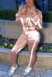 Abbigliamento sportivo da strada casual rosa Miscele patchwork Pantaloni patchwork solidi Colletto con cerniera Manica lunga Manica regolare Due pezzi regolari