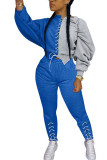 Blue Fashion Casual Adult Patchwork Solid Patchwork O Neck Long Sleeve Regular Sleeve Regular Two Pieces