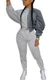 Grey Fashion Casual Adult Patchwork Solid Patchwork O Neck Long Sleeve Regular Sleeve Regular Two Pieces