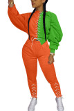 Orange Fashion Casual Adult Patchwork Solid Patchwork O Neck Long Sleeve Regular Sleeve Regular Two Pieces