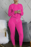 Pink Sexy Europe and America Patchwork Solid Straight Long Sleeve Two Pieces