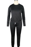 Dark Gray Sexy Europe and America Patchwork Solid Straight Long Sleeve Two Pieces
