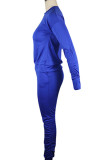 Royal blue Sexy Europe and America Patchwork Solid Straight Long Sleeve Two Pieces