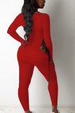 Rode Sexy Melkvezel Effen Uitgeholde Frenulum U-hals Skinny Jumpsuits