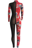 Luipaardprint Sexy patchwork patchwork skinny jumpsuits met V-hals