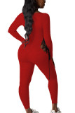 Rode Sexy Melkvezel Effen Uitgeholde Frenulum U-hals Skinny Jumpsuits