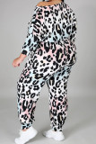 White Fashion Sportswear Adult Print Leopard Patchwork Draw String One Shoulder Plus Size 