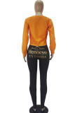 Orange Fashion Casual Adult Print Pullovers O Neck Tops