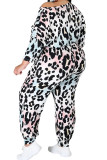 Witte mode sportkleding volwassen print luipaard patchwork trekkoord één schouder plus maat