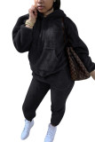 Black Fashion Sexy Adult Solid Patchwork Hooded Collar Long Sleeve Regular Sleeve Regular Two Pieces