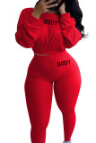 Red Fashion Sexy Adult Letter Embroidered Letter O Neck Long Sleeve Regular Sleeve Regular Two Pieces