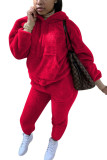 Red Fashion Sexy Adult Solid Patchwork Hooded Collar Long Sleeve Regular Sleeve Regular Two Pieces