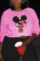 Розовые модные повседневные пуловеры с принтом для взрослых и топы с круглым вырезом