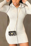 Gris claro Sexy Casual Sólido Cuello en V Manga larga Mini falda lápiz Vestidos