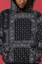 Black Work Daily Print Hooded Collar Outerwear