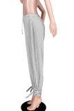 Pantaloni larghi della fasciatura solida dell'abbigliamento sportivo casual grigio sexy
