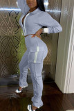 Grey Fashion Casual Adult Solid Patchwork Turndown Collar Long Sleeve Regular Sleeve Regular Two Pieces