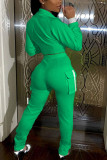 Moda verde casual adulto sólido retalhos turndown colarinho manga longa regular regular duas peças
