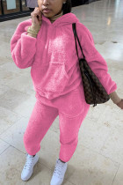 Розовый модный сексуальный однотонный лоскутный воротник с капюшоном для взрослых, длинный рукав, обычный рукав, обычные две части
