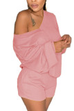Розовый Спортивная одежда Однотонный V-образный вырез Длинный рукав Обычный рукав Обычный Из двух предметов