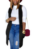 Black Fashion British Style Adult Solid Cardigan Turndown Collar Tops