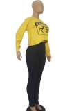 Pullover con stampa O Neck per adulti casual moda giallo nero