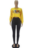 Black yellow Fashion Casual Adult Print Pullovers O Neck Tops