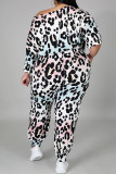 White Fashion Sportswear Adult Print Leopard Patchwork Draw String One Shoulder Plus Size 
