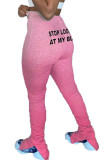Pantalon coupe botte avec lettres imprimées pour adultes, rose, Fashion Street