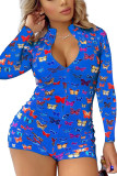 Vit Mode Sexig Print Patchwork O Neck Skinny Rompers