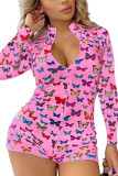Vit Mode Sexig Print Patchwork O Neck Skinny Rompers