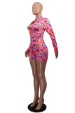 Pink Fashion Sexy Print Patchwork O Neck Skinny Rompers