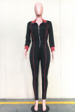 Schwarze, lässige, dünne Jumpsuits aus Acetatfaser mit festem Reißverschlusskragen