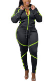 Abbigliamento sportivo alla moda nero per adulti in raso spigato solido patchwork colletto con risvolto manica lunga manica regolare due pezzi regolari