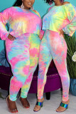 Pink Sexy Casual Knitting Print Tie-dye Pullovers Pants O Neck Plus Size 