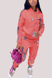 Розовый модный повседневный принт для взрослых в стиле пэчворк, воротник с капюшоном, длинный рукав, обычный рукав, обычные две штуки