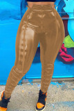 Сексуальные однотонные узкие брюки цвета хаки