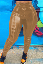 Сексуальные однотонные узкие брюки цвета хаки