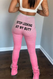 Pink Fashion Street Adult Letter Print Letter Boot Cut Bottoms