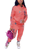 Фиолетовый модный повседневный принт для взрослых в стиле пэчворк, воротник с капюшоном, длинный рукав, обычный рукав, обычные две части
