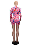 Rosa Mode Sexig Print Patchwork O Neck Skinny Rompers