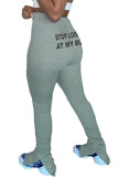 Pantalon coupe botte gris avec lettres imprimées pour adultes, Fashion Street