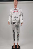 White Fashion Casual Adult Print Patchwork Hooded Collar Long Sleeve Regular Sleeve Regular Two Pieces