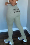Grey Fashion Street Adult Letter Print Letter Boot Cut Bottoms