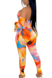 Orange Mode Sexig Print Bateau Neck Skinny Jumpsuits